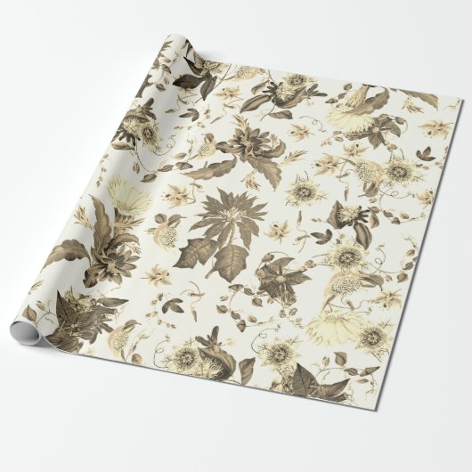 Elegant Poinsettia kerstbloemen beige Cadeaupapier (Uitgerold)