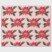 Elegant Poinsettia kerstbloemen Roze Cadeaupapier (Vlak)