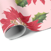 Elegant Poinsettia kerstbloemen Roze Cadeaupapier (Rol Hoek)