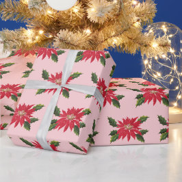 Elegant Poinsettia kerstbloemen Roze Cadeaupapier