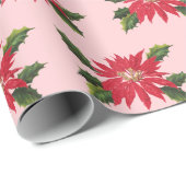 Elegant  Poinsettia kerstbloemen Roze Cadeaupapier (Rol Hoek)