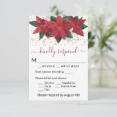 Elegant Poinsettia kerstbruiloft RSVP Kaartje (Staand voorkant)