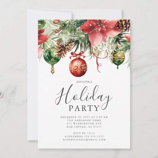 Elegant Poinsettia Kerstfeest Kaart (Voorkant)