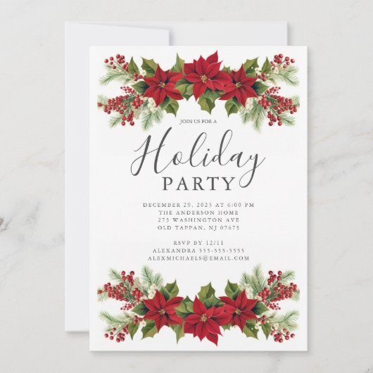 Elegant Poinsettia Kerstfeest Kaart (Voorkant)