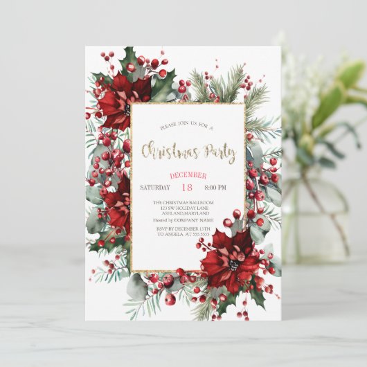 Elegant Poinsettia Kerstfeest Kaart (Staand voorkant)