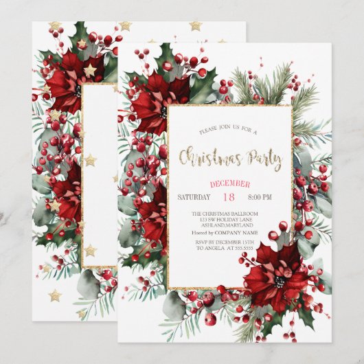 Elegant Poinsettia Kerstfeest Kaart (Voorkant / Achterkant)
