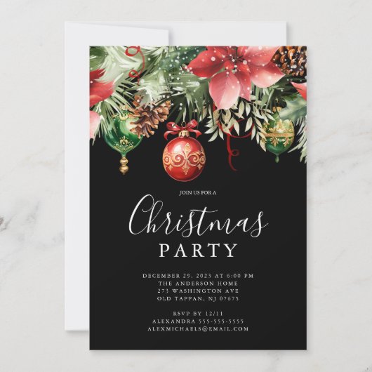 Elegant Poinsettia Kerstfeest Kaart (Voorkant)