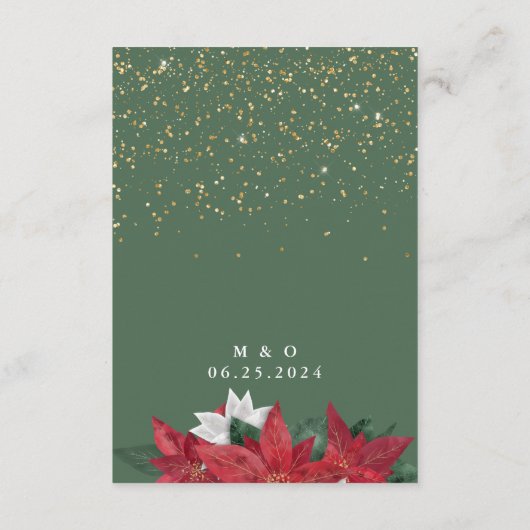 Elegant Poinsettia kerstgroen bruiloft - Gegevens Informatiekaartje (Achterkant)