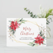 Elegant Poinsettia Kerstmis Mistletoe Greep Feestdagenkaart (Staand voorkant)
