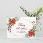 Elegant Poinsettia Kerstmis Mistletoe Greeting Feestdagenkaart (Staand voorkant)