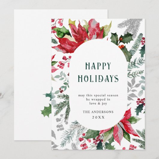 Elegant Poinsettia Kerstmis Mistletoe Greeting Feestdagenkaart (Voorkant / Achterkant)