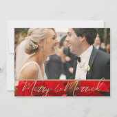 Elegant Poinsettia Merry & Married Photo Wedding Bedankkaart (Voorkant)