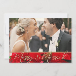 Elegant Poinsettia Merry & Married Photo Wedding Bedankkaart