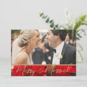 Elegant Poinsettia Merry & Married Photo Wedding Bedankkaart (Staand voorkant)