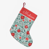 Elegant Poinsettia Pattern Gepersonaliseerd Kleine Kerstsok (Voorkant (Hangend))