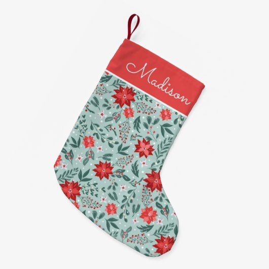 Elegant Poinsettia Pattern Gepersonaliseerd Kleine Kerstsok (Voorkant (Hangend))