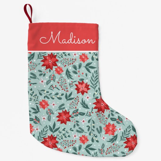 Elegant Poinsettia Pattern Gepersonaliseerd Kleine Kerstsok (Voorkant)