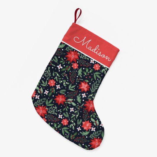Elegant Poinsettia Pattern Gepersonaliseerd Kleine Kerstsok (Voorkant (Hangend))