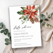 Elegant Poinsettia Pine Cone Baby shower Invite Bedankkaart
