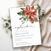 Elegant Poinsettia Pine Cone Couples Shower Invite Bedankkaart