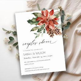 Elegant Poinsettia Pine Cone Couples Shower Invite Bedankkaart
