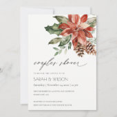 Elegant Poinsettia Pine Cone Couples Shower Invite Bedankkaart (Voorkant)