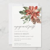 Elegant Poinsettia Pine Cone Verloving Invite Bedankkaart (Voorkant)
