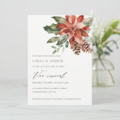 Elegant Poinsettia Pine Cone Vow Renewal Invite Bedankkaart (Staand voorkant)
