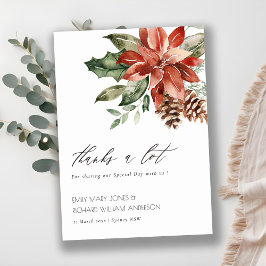 Elegant Poinsettia Pine Cone Waterverf Wedding Bedankkaart