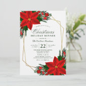 Elegant Poinsettia Pine Greenery kerstdiner Kaart (Staand voorkant)