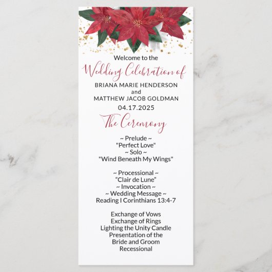Elegant Poinsettia Red Kerstbruilding Programme Programmakaart (Voorkant)