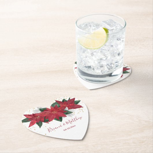 Elegant Poinsettia Red Kerstbruiloft Kartonnen Onderzetters (Insitu)
