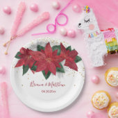 Elegant Poinsettia Red Kerstbruiloft Papieren Bordje (Feest)