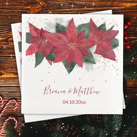 Elegant Poinsettia Red Kerstbruiloft Servet