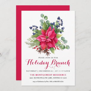 Elegant Poinsettia Red Kerstfeestdag Brunch Kaart