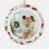 Elegant Poinsettia Twee foto vakantie Ornament (Voorkant)