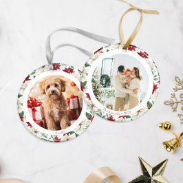 Elegant Poinsettia Twee foto vakantie Ornament