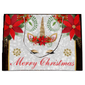 Elegant Poinsettia Unicorn Kerstmis Groot Cadeauzakje (Voorkant)
