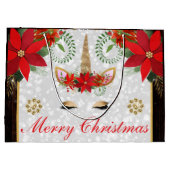Elegant Poinsettia Unicorn Kerstmis Groot Cadeauzakje (Achterkant)