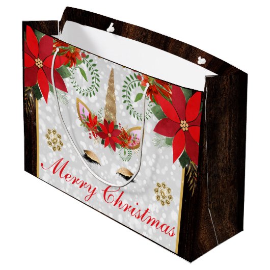 Elegant Poinsettia Unicorn Kerstmis Groot Cadeauzakje (Achterkant Gekanteld)