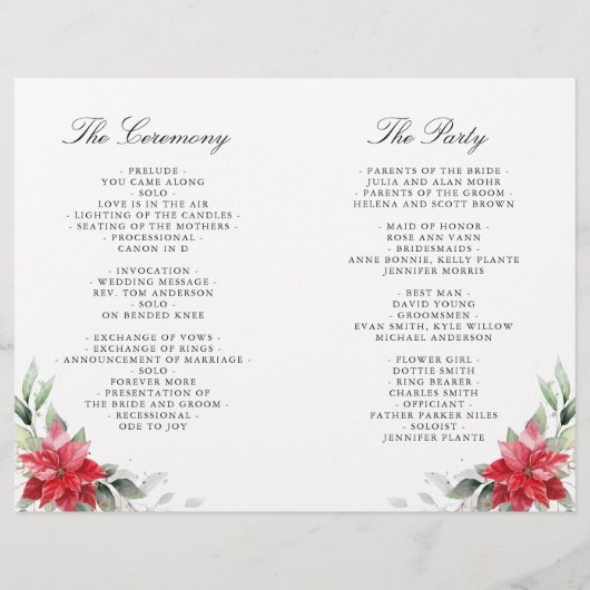 Elegant Poinsettia Waterverf Trouwprogramma (Achterkant)