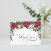 Elegant Poinsettia Wedding Waterverf Dank je wel Briefkaart (Staand voorkant)