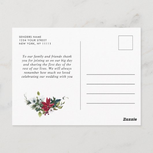 Elegant Poinsettia Wedding Waterverf Dank je wel Briefkaart (Achterkant)