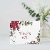 Elegant Poinsettia Wedding Waterverf Dank je wel Briefkaart (Staand voorkant)