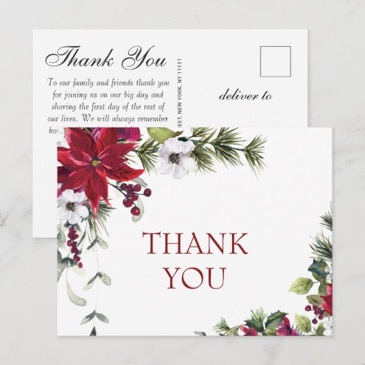 Elegant Poinsettia Wedding Waterverf Dank je wel Briefkaart (Voorkant / Achterkant)