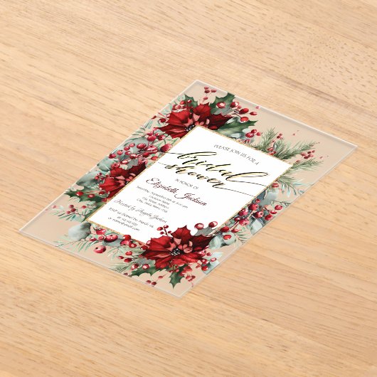 Elegant Poinsettia Winter Vrijgezellenfeest Acryl Uitnodigingen (Laagn)