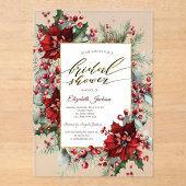 Elegant Poinsettia Winter Vrijgezellenfeest Acryl Uitnodigingen (Voorkant)