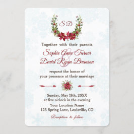 Elegant Poinsettia Winter Wreath Wedding Kaart