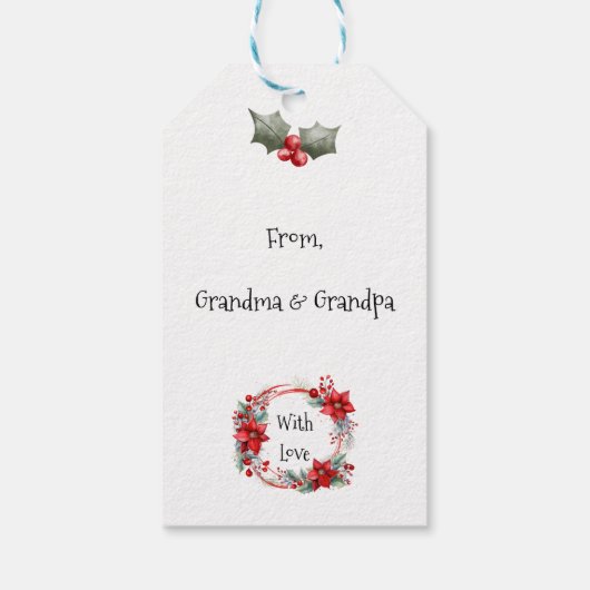 Elegant Poinsettia Wreath Personalized Cadeaulabel (Achterkant)