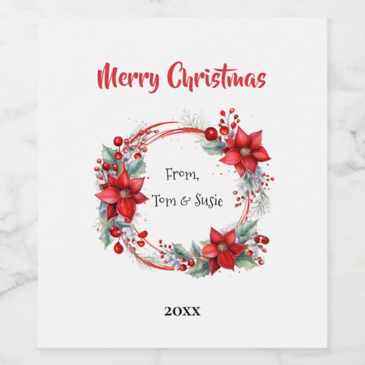 Elegant Poinsettia Wreath Personalized Wijn Etiket (Enkel label)